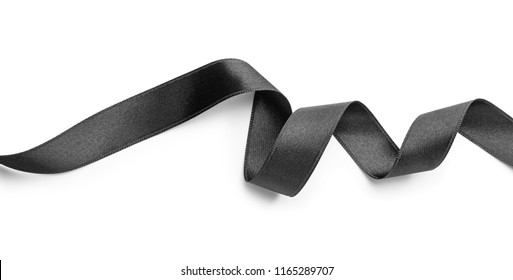 Curled Black Ribbon On White Background