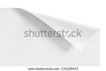 curled corners of white sheet paper isolated