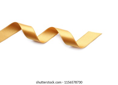 Curled Golden Ribbon On White Background