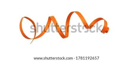 Curled orange paper ribbon isolated on white