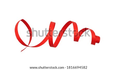 Curled red paper ribbon isolated on white
