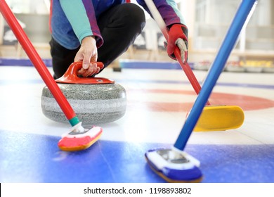 Curling, Team Playing On The Ice.