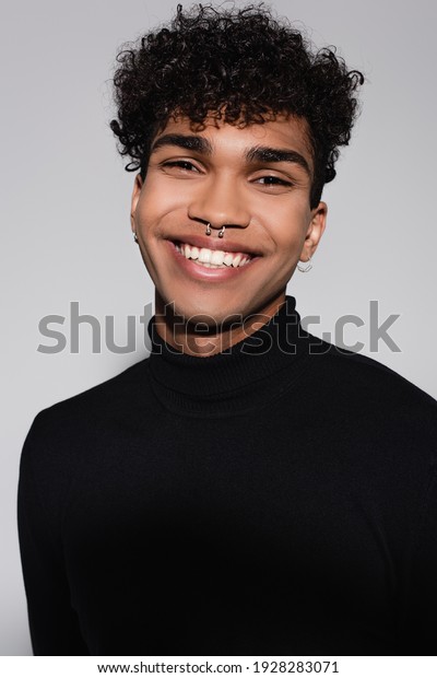 Curly African American Man Black Turtleneck Stock Photo 1928283071 ...