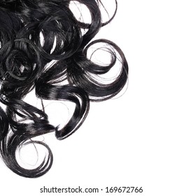 Curly Black Hair Isolated In White. Brunette