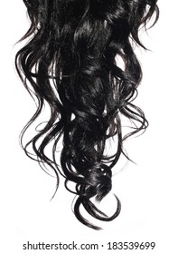 Curly Black Hair Isolated In White. Brunette