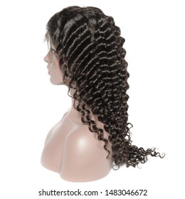 Curly Black Human Hair Weaves Extensions Lace Wigs On Fake Model