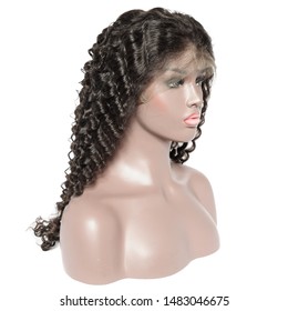 Curly Black Human Hair Weaves Extensions Lace Wigs On Fake Model