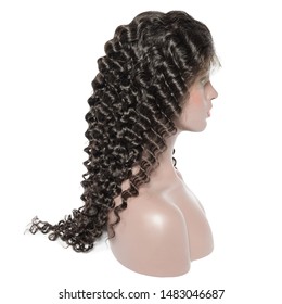 Curly Black Human Hair Weaves Extensions Lace Wigs On Fake Model