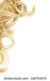 Curly Blond Hair Close-up Isolated On White