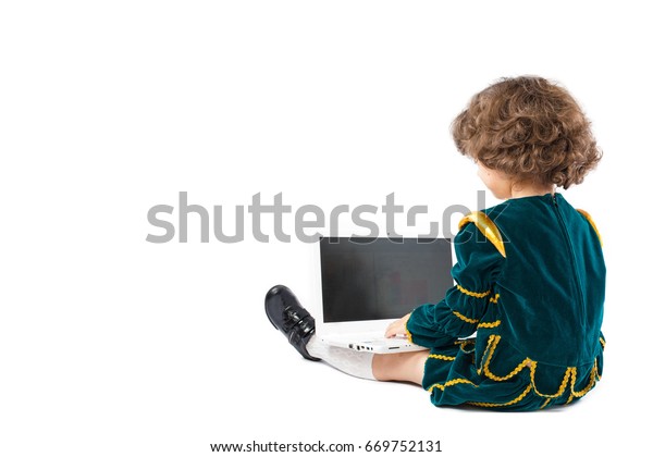 Curlyhaired Little Boy Dressed King Using Stock Photo Edit Now