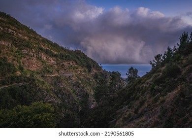 Curral Das Freiras - Beautiful Evening View Of Mountain Range And Ocean In Madeira Island, Portugal. October 2021