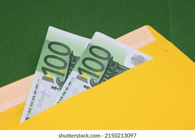 Currency Euro And Dollars. Money And Finance. Euro Banknotes On A Green Background