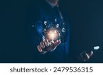 Currency exchange with blockchain technology concept, Business man doing financial transaction currency exchange, blockchain technology, foreign currency, international money transfer, banking payment