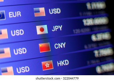 Currency Exchange Concept. Usd/jpy Usd/cny Usd/hkd Rates