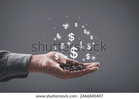 Currency exchange, financial and banking in global networking business concept. Businessman holding banknote, analysing stock market growth and making profit on currency converter exchange.