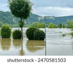 Current flood situation on the Danube near Lohstadt-Gundelshausen on June 3, 2024. According to the district office, reporting level 4 will be far exceeded. Lohstadt-Gundelshausen, Bavaria, Germany.