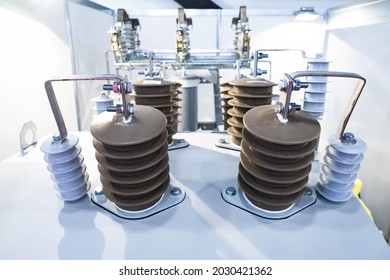 Current transformer. Transformer equipment. Concept for construction of commercial point. Transformers in different colors and sizes. Background on theme of electrification. Electricity distribution.
