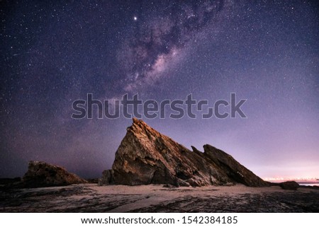 Currumbin rock with the Milky Way behind with lots of star on the Gold Coast, Queensland, Australia