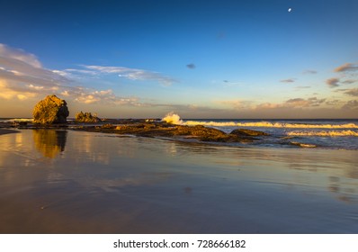 Currumbin rocky headland beach sunset gold coast beach moon sky