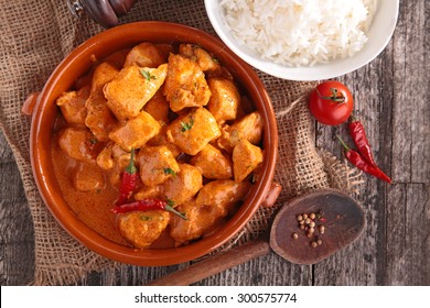 Curry Chicken With Sauce And Rice