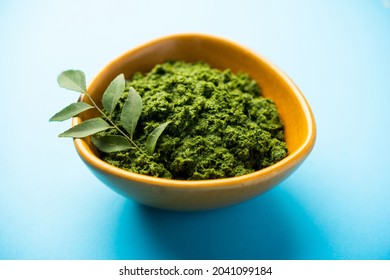 Curry Leaves Or Kadi Patta Chutney In A Bowl