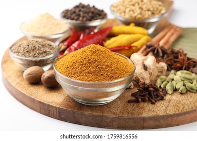 Curry Masala Powder with ingredients, Indian spice Powder. Selective focus - Shutterstock ID 1759816556