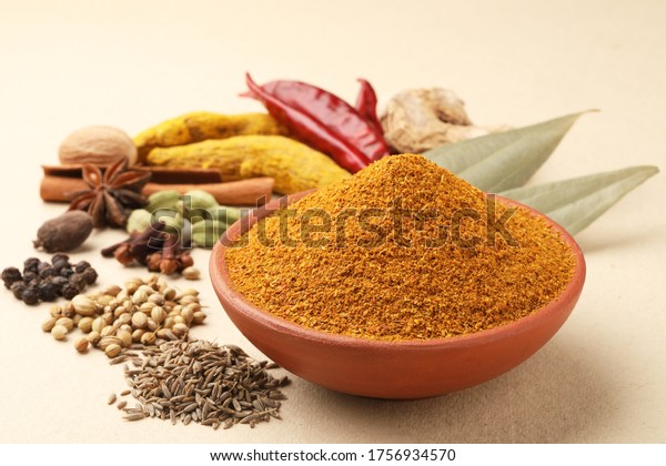 Curry Masala Powder with\
ingredients, this is a common spice ,curry powder  in Indian\
kitchen