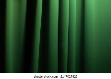 Curtain Backdrop. Green Drape Textured Background. 