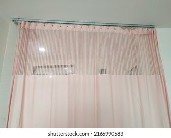 Curtain Hanging From The Ceiling To Separate The Room In The Hospital. Selective Focus