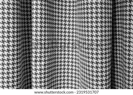 curtain, houndstooth check pattern fabric. black white blackout curtains. cotton fabric background texture, wave