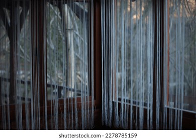Curtain of white color in the form of lines, interior of the house - Powered by Shutterstock