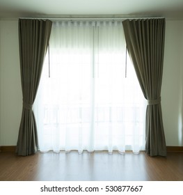 Curtain white window interior design in living room. - Shutterstock ID 530877667