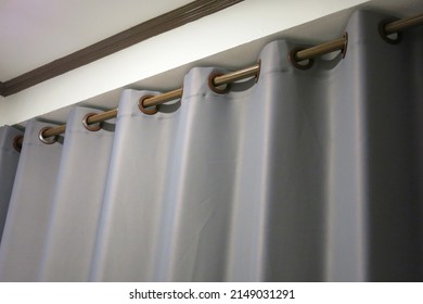 Curtains Hang On Wooden Rail Window Stock Photo 2149031291 | Shutterstock