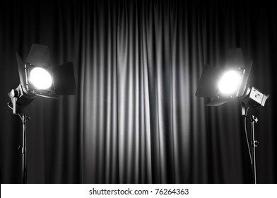 Curtains and projector lights wtih space for your text
