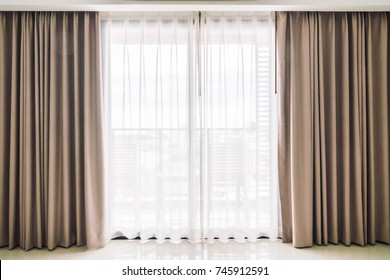 Curtains window decoration interior of room - Shutterstock ID 745912591