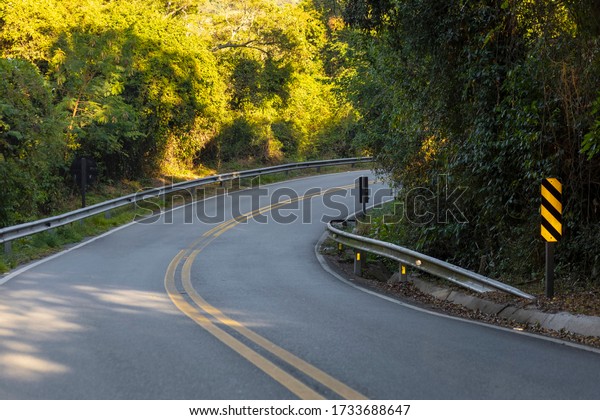 curve in the park road, environmental preservation\
area, Itu, Sao Paulo,\
Brazil
