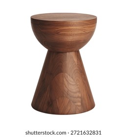 Curve Shape Solid Dark Wood Side Night Tables Isolated on White. Wooden Small Nightstand Bedside Table. Interior Decoration. Side or End Table. Modern Night-table. Bedroom Furniture