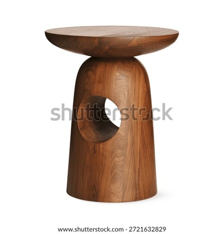 Curve Shape Solid Dark Wood Side Night Tables Isolated on White. Wooden Small Nightstand Bedside Table. Interior Decoration. Bedroom Furniture. Side or End Table. Modern Night-table