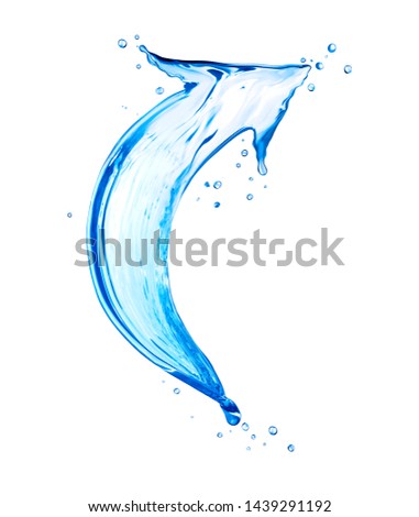 Curved arrow made of water splashes, isolated on a white background