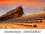 Curved benches at Red Rocks Amphitheatre in Denver Colorado. Red Rocks Amphitheatre is one of the world