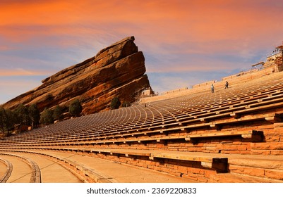 Curved benches at Red Rocks Amphitheatre in Denver Colorado. Red Rocks Amphitheatre is one of the world's best concert venues.