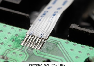 Curved PCB FPC Part, Flexible Contact. Electronics And Microchips