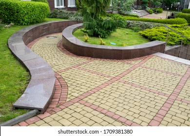 Curved Stone Walkway From Pavers In Landscape Design And Sidewalk Decoration