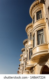 Curved Windows Of San Francisco Row Houses Seen From Side