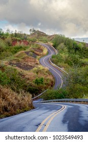 A Curvey Section Of The Wasmea Canyon Road On The Island Of Kauai, Hawaii.