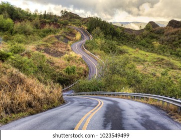 A Curvey Section Of The Wasmea Canyon Road On The Island Of Kauai, Hawaii.