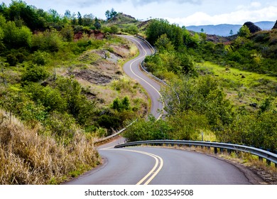 A Curvey Section Of The Wasmea Canyon Road On The Island Of Kauai, Hawaii.