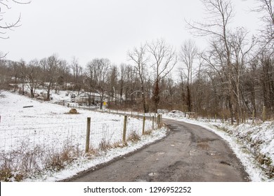 Curving Country Lane In Rural Appalachia In The Wintertime.