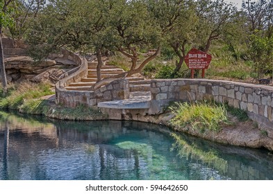 Curving Steps Leading To A Diving Platform At Blue Hole Near Route 66 In Santa Rosa, New Mexico