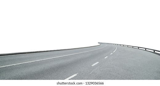 Curvy asphalt road isolated on white background with clipping path.